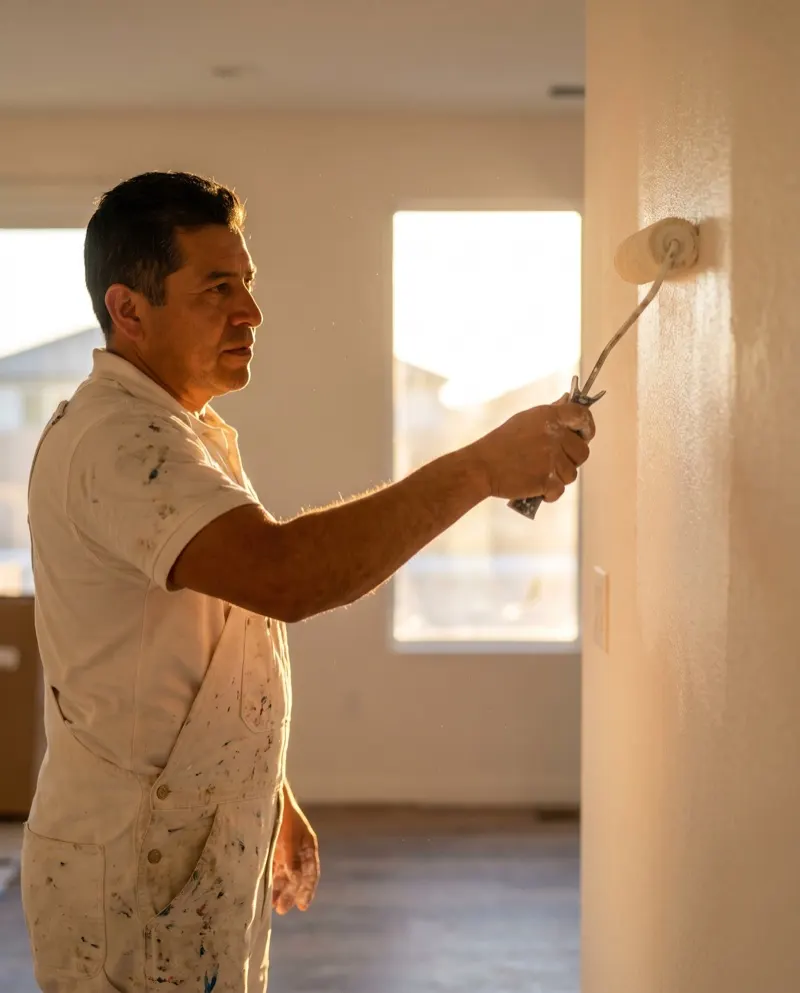 Painter rolling a wall